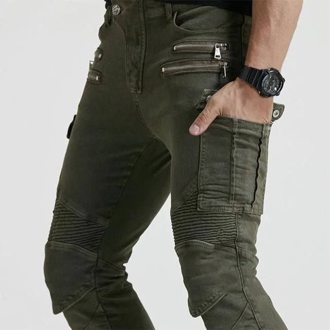 Khaki Motorrad Cargohose Herren Slim Fit