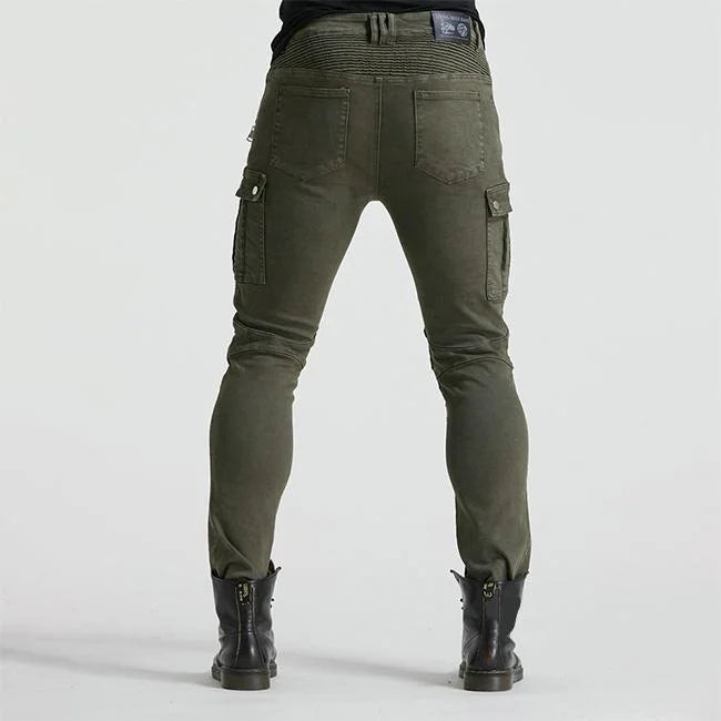 Khaki Motorrad Cargohose Herren Slim Fit
