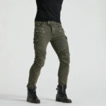 Khaki Motorrad Cargohose Herren Slim Fit