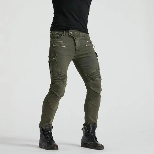 Khaki Motorrad Cargohose Herren Slim Fit
