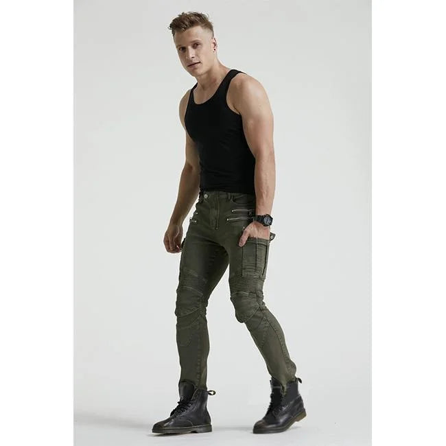 Khaki Motorrad Cargohose Herren Slim Fit