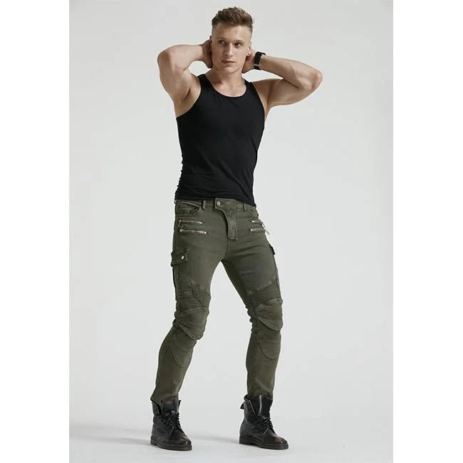Khaki Motorrad Cargohose Herren Slim Fit