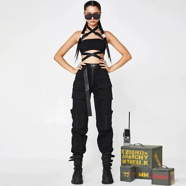 Schwarze Tactical Cargohose Damen