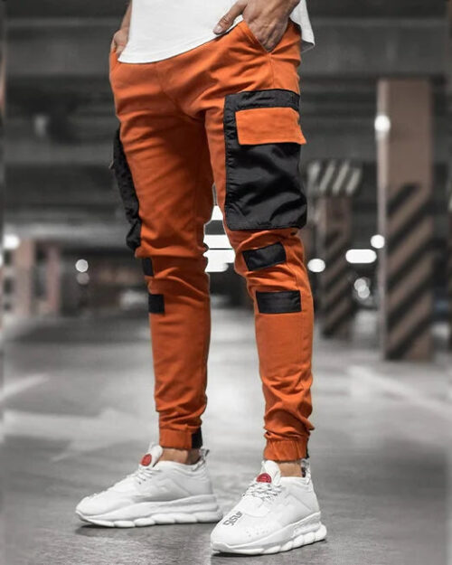 Orange Cargohose Herren Ribs Skinny Fit