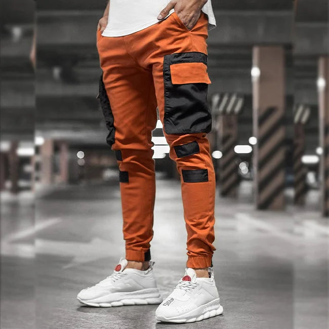 pantalon-cargo-orange-928.jpg Orange Cargohose Herren Ribs Skinny Fit