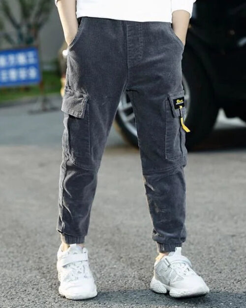 Velours Cargohose Jungen Slim Fit in Grau