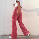 Rosa Cord Cargohose Damen Wide Leg
