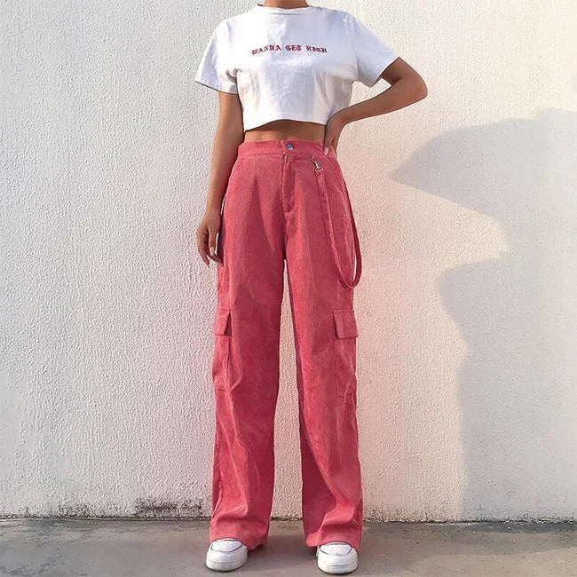 pantalon-cargo-rose-454.jpg Rosa Cord Cargohose Damen Wide Leg