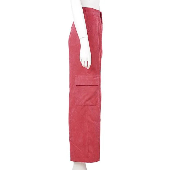 Rosa Cord Cargohose Damen Wide Leg