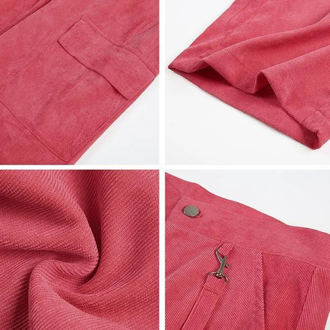 Rosa Cord Cargohose Damen Wide Leg