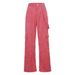 Rosa Cord Cargohose Damen Wide Leg