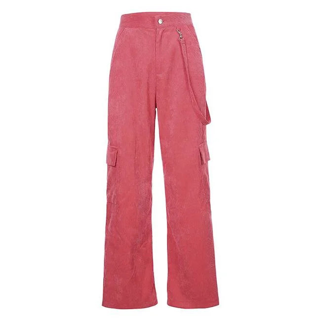 Rosa Cord Cargohose Damen Wide Leg