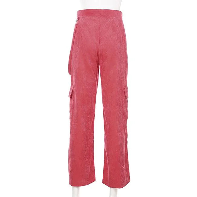 Rosa Cord Cargohose Damen Wide Leg