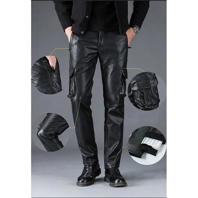 Schwarze Cargohose Herren in Lederoptik