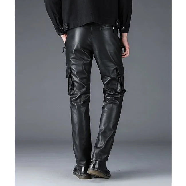 Schwarze Cargohose Herren in Lederoptik