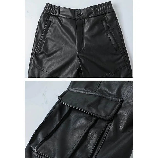 Schwarze Cargohose Herren in Lederoptik