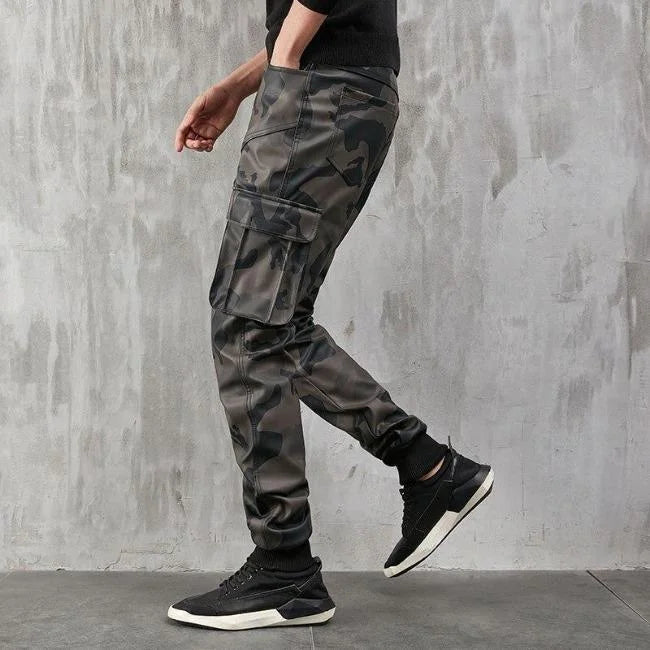 Military Cargohose Herren in Lederoptik, Camouflage