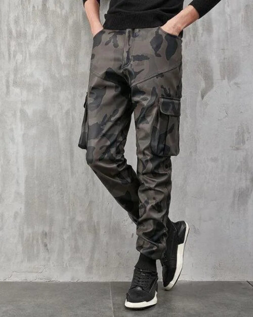 Military Cargohose Herren in Lederoptik, Camouflage