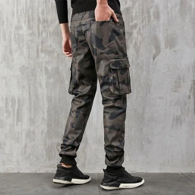 Military Cargohose Herren in Lederoptik, Camouflage