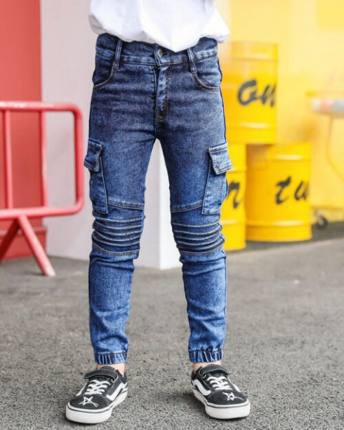 Skinny Cargo Jeans Jungen Blau