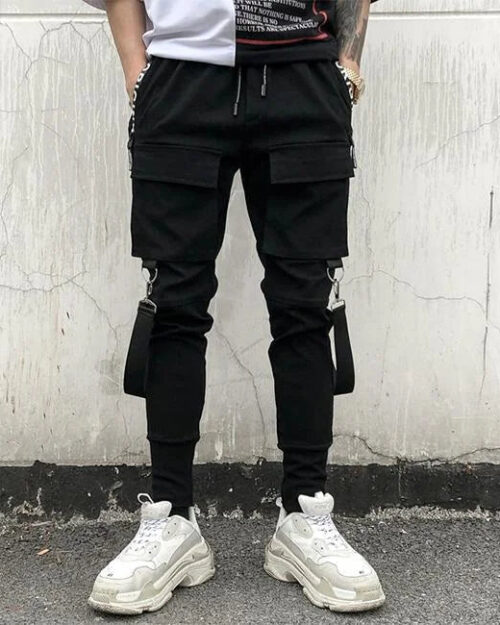 Skinny Cargohose Herren Lab in Schwarz
