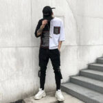 Skinny Cargohose Herren Lab in Schwarz