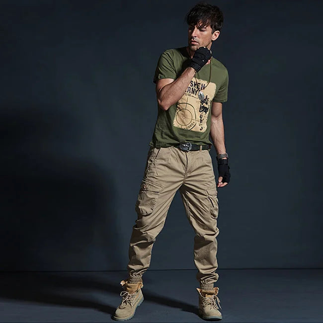 Beige Stretch Cargohose Herren Slim Fit