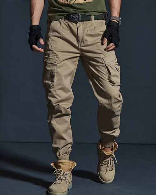 Beige Stretch Cargohose Herren Slim Fit