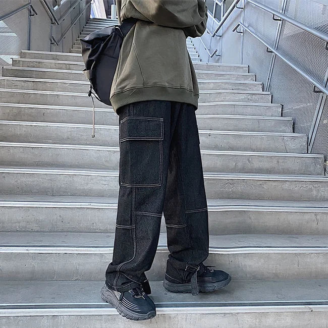 Cargo Jeans Herren Schwarz Baggy