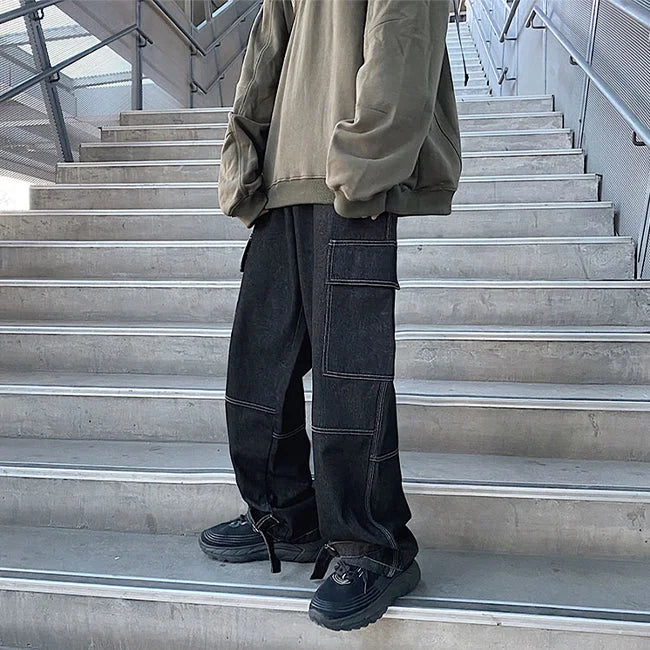 Cargo Jeans Herren Schwarz Baggy