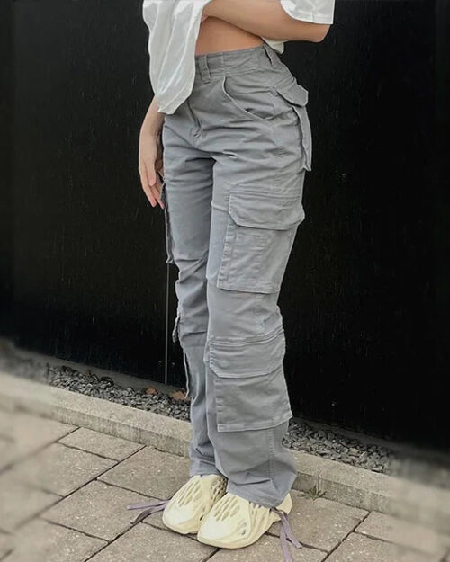 Graue Cargohose Damen Straight Fit