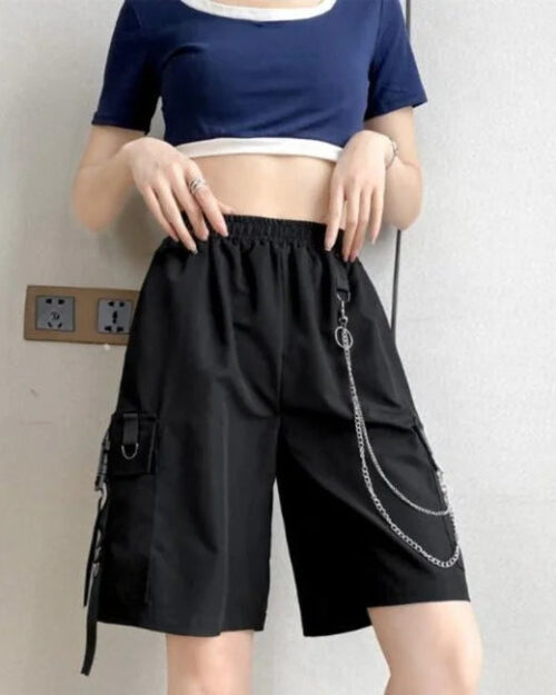 Cargo Shorts Damen mit Kette in Schwarz