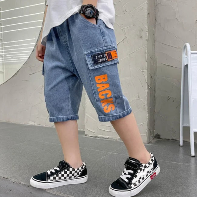 Cargo Jeans Shorts Kinder in Blau