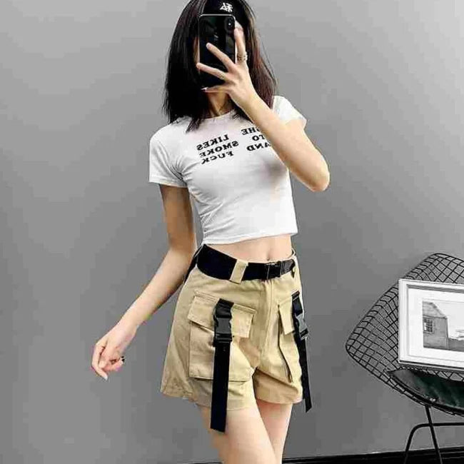 Kurze Cargohose Damen Khaki