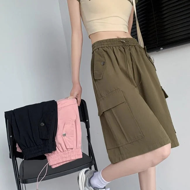 Oversize Cargo Shorts Damen Rosa