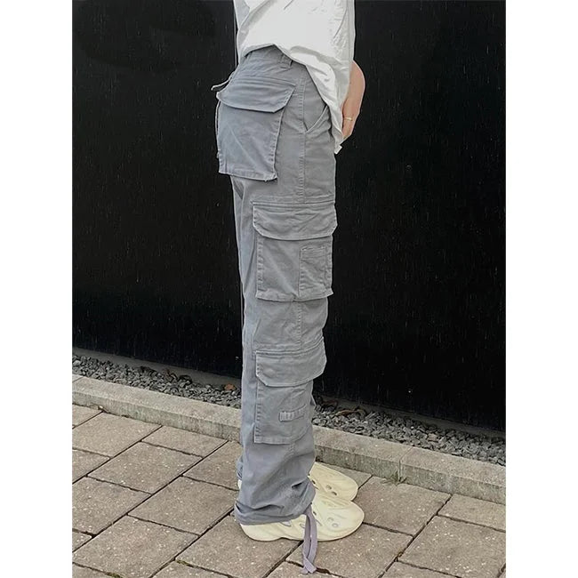 Graue Cargohose Damen Straight Fit