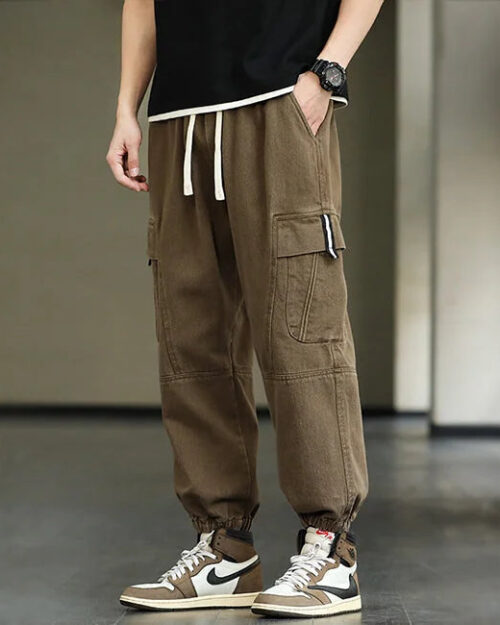Baggy Cargohose Herren Hip Hop in Braun